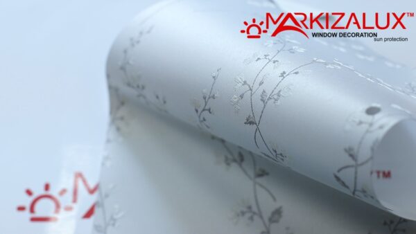 Рулонна штора блекаут "Натуаль" (Natural) сіра з рослинним малюнком