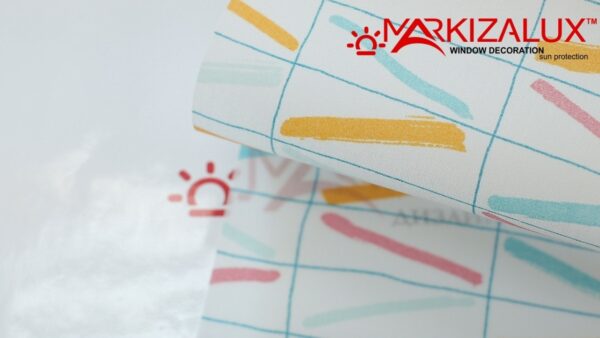 Рулонная штора с тканью Эмоджи оранж бирюза (Германия)